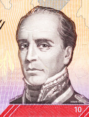 Rafael Urdaneto (1788 - 1845). Portrait from Venezuelan Banknote