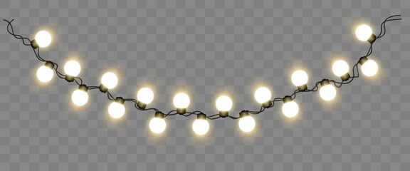 Light bulbs. Christmas String Lights. Vector clipart isolated on a transparent background.