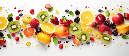 Assorted fruits for Healthy diet food concept isolated on white background - obrazy, fototapety, plakaty