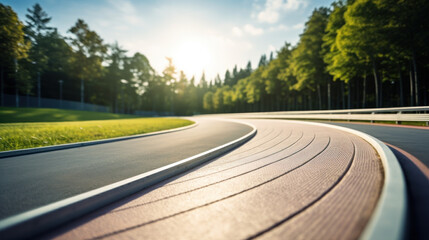 Red running track in stadium.