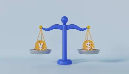 Yuan Coin of Cryptocurrency with Scales on Blue Background