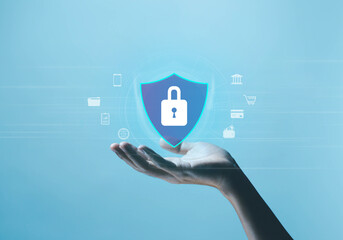 lock mark secure data, from information technology digital, viruses cyber, protect attacks from a...