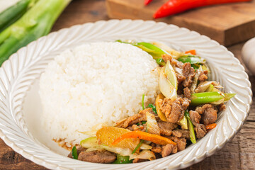 Chinese cuisine: Delicious fried lamb with rice