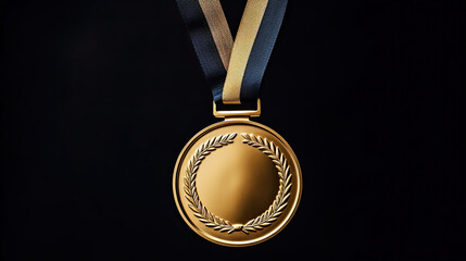 a blank gold medal isolated on black background - Powered by Adobe