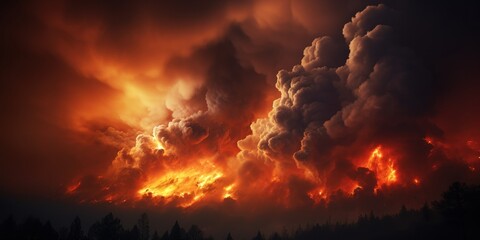 Ferocious Wildfire Engulfing Forest at Night