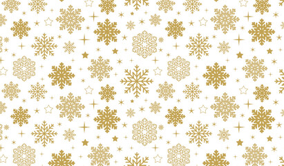 golden seamless pattern with snowflakes on white background. christmas metallic gold background. vector beautiful new year wallpaper