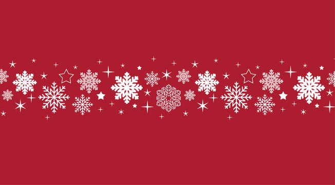 christmas seamless border with snowflakes. vector red and white winter ornament. beautiful new year decoration for christmas card