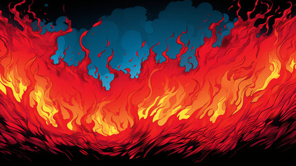 Naklejka premium Vibrant Comic Book Fire and Smoke Backgrounds, Illustrating Dynamic Energy and Intense Heat – Perfect for Explosive Artistic Designs and Fantasy Concepts.