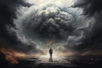 Man Standing Alone in a Stormy Landscape, Symbolizing Depression