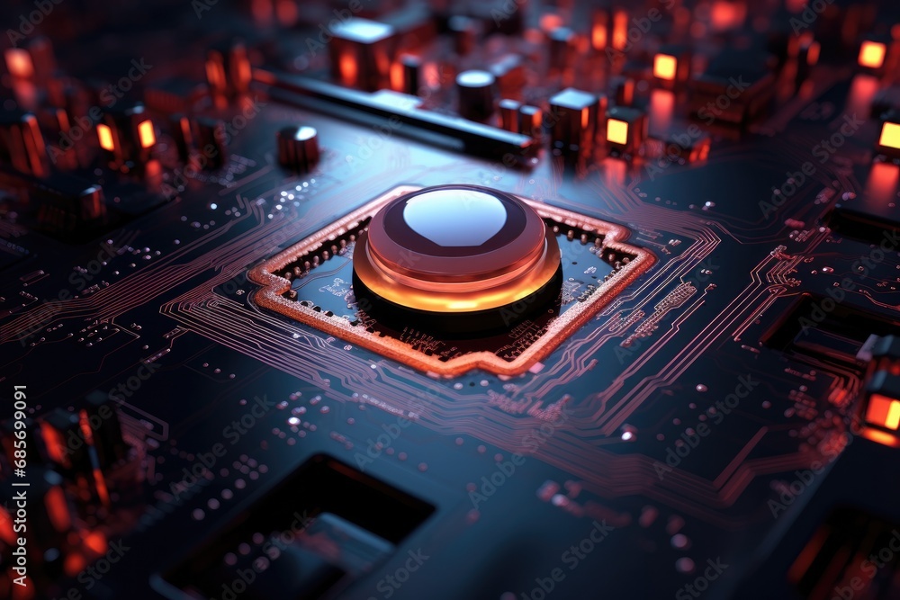 Aufkleber futuristic computer circuit board with glowing lights