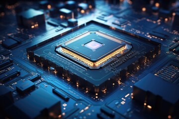 Futuristic Computer Circuit Board with Glowing Lights