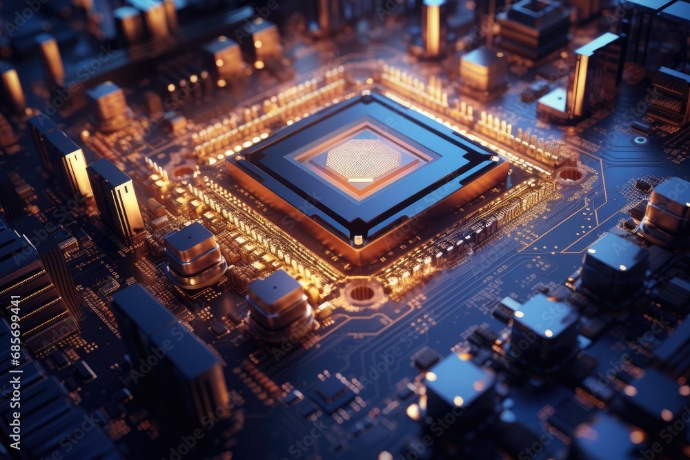 Aufkleber futuristic computer circuit board with glowing lights