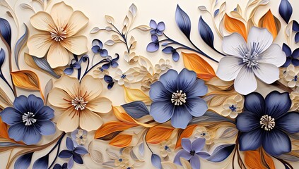 pattern of small purple, orange and blue flowers