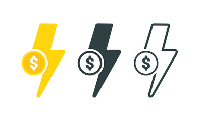 Money with electricity icon. Illustration vector - obrazy, fototapety, plakaty