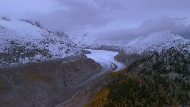 The largest glacier aletschgletscher Ice River in the Swiss Alps