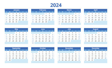 2024 english calendar, horizontal. Modern vector illustration. Plan your year