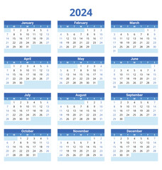 2024 english calendar, vertical. Modern vector illustration. Plan your year