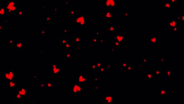 Abstract loop flow red heart animation on black background. Animation for Valentine day, Birthday party, wedding or any holiday. Background for romantic animation. Isolated with alpha channel Quicktim
