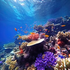 Fototapeta na wymiar Underwater footage of colorful coral reefs and marine life