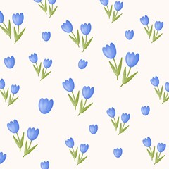Cute blue tulips seamless pattern