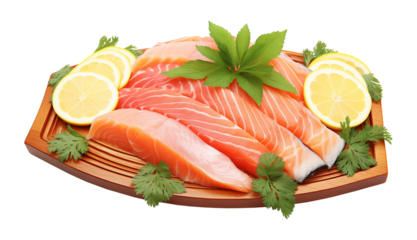 Sashimi on Wooden Plate Isolated on Transparent Background
