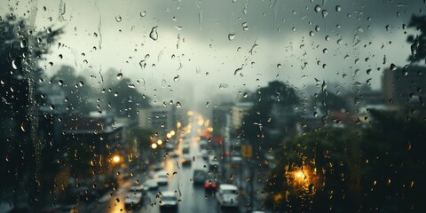 Rain on City Window