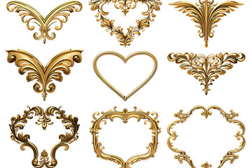 3d illustration stucco decoration, gold cartouche isolated on PNG Background. Generative Ai.