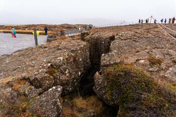 Thingvellir national park tectonic drift in goden circle in Iceland