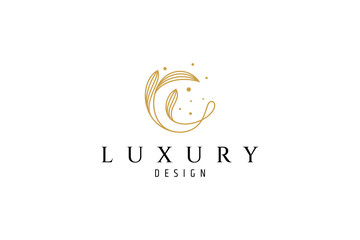 Crescent moon luxury line art illustration logo design with flowers