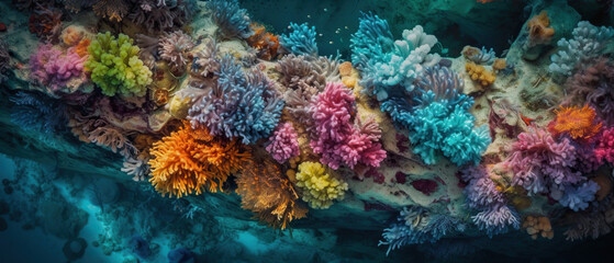 Obraz na płótnie Canvas Astonishing aerial view of a vibrant coral reef, made with Generative AI