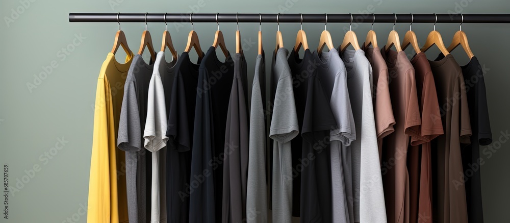 Aufkleber Detailed view of garments on a hanging display Copy space image Place for adding text or design