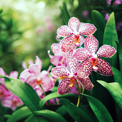 Beautiful pink spotted orchid flowers in the garden