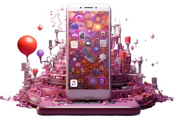 Encrypted mobile data from a smartphone 5G steaming service Creative abstract mobile internet web isolated on PNG Background. Generative Ai.