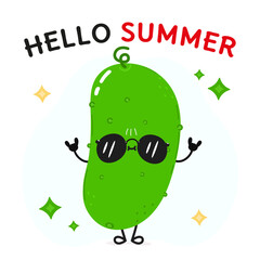 Cucumber character. Hello summer card. Vector hand drawn cartoon kawaii character illustration icon. Isolated on white background. Cucumber character concept