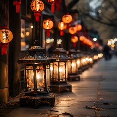 Chinese traditional red lanterns on the night time