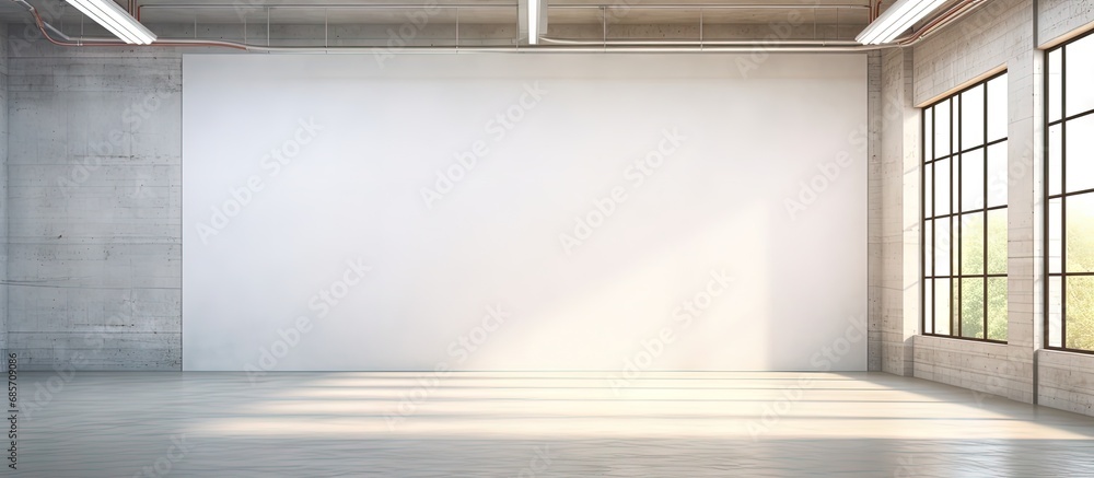 Aufkleber Bright and spacious photo studio with plain wall and window lighting Copy space image Place for adding text or design