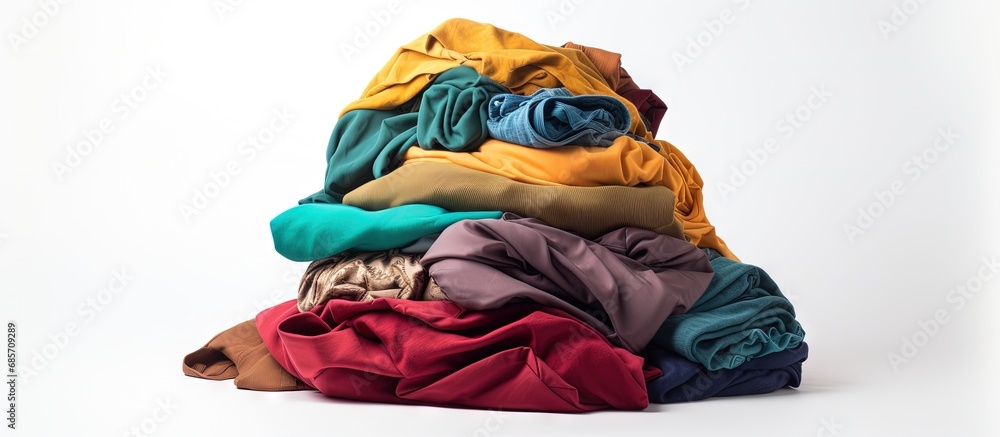 Aufkleber Clothes stacked on a white surface Copy space image Place for adding text or design