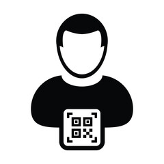 Digital id icon avatar with qr code for biometric identity in vector male user person profile symbol for in a glyph pictogram illustration