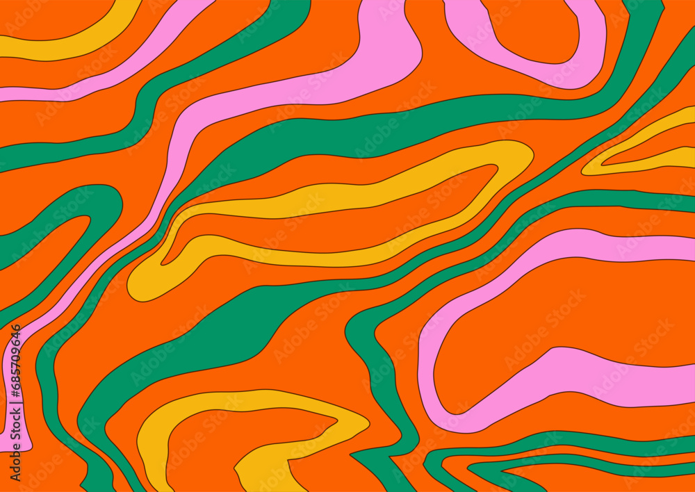 Poster wavy retro background. groovy funny pattern. psychedelic abstract design in 60s 70s retro vibe. funk