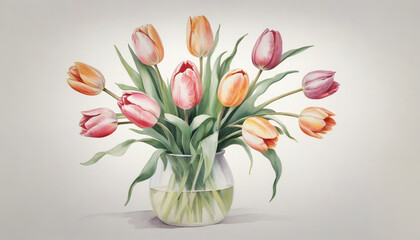 A Bunch Of Tulips In Beautiful Vase Hand Draw Painting AI Generated Images 