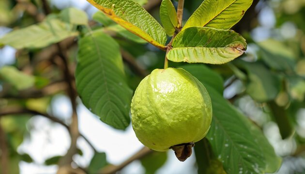 Single guavas are on the tree branch