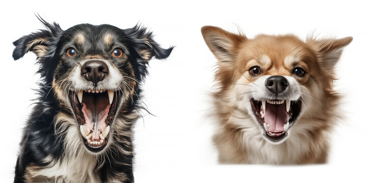 Set of dogs have rabies on white background. Close-up image. Generative AI.