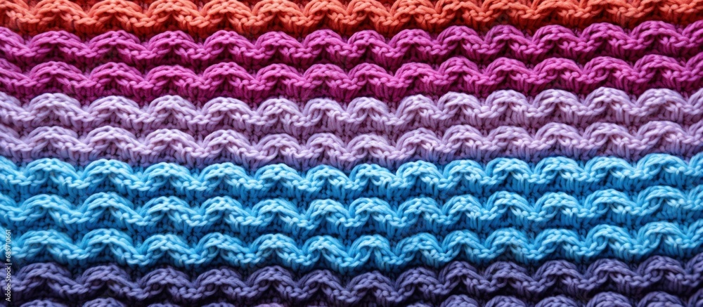 Poster Colorful striped knitted fabric with crochet texture Copy space image Place for adding text or design