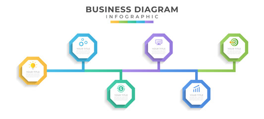 modern roadmap timeline infographic with 6 steps. Business data visualization.