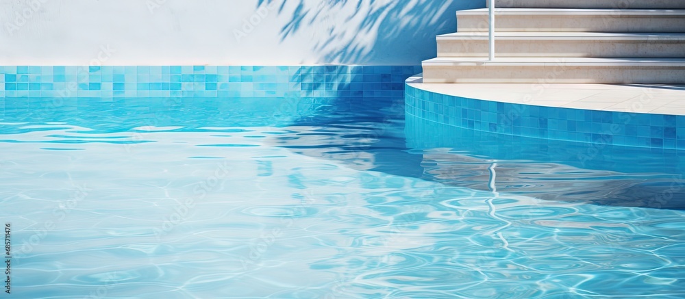 Aufkleber Curved stairs lead to a pool with blue water Copy space image Place for adding text or design