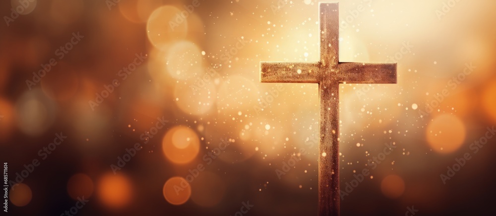 Poster blurred cross on a bright backdrop copy space image place for adding text or design