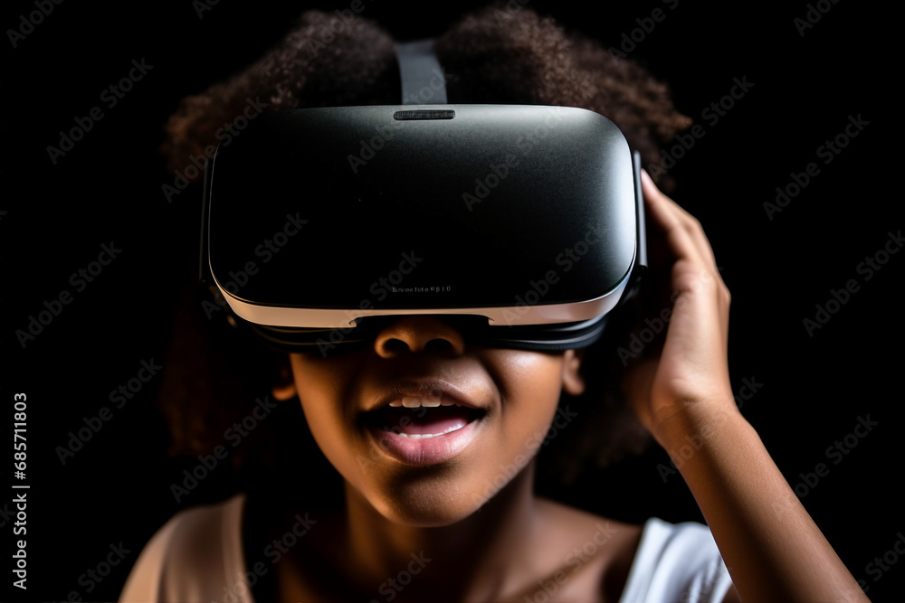 Aufkleber generative ai person using virtual reality goggles 3d augmented experience exited digital world head