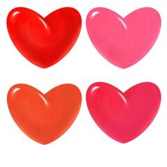 Hearts on a white background isolated different colors set