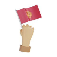 Hand holding waving Kyrgyzstan flag 3d illustration
