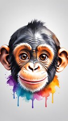 Colorful watercolor Monkey illustration isolated on a white background